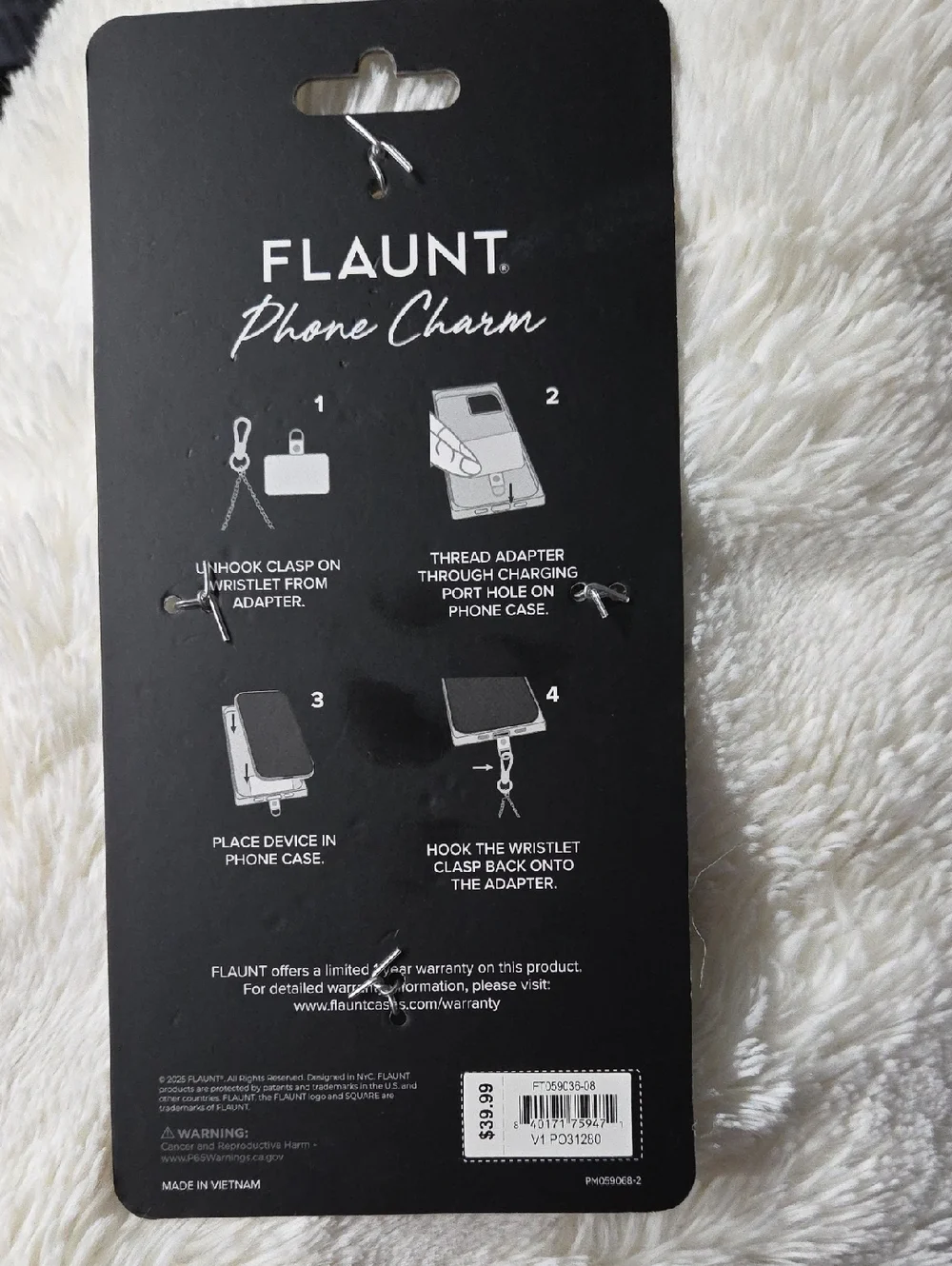 Flaunt Pearl Phone Charm Wrist Strap - White Keychain Carry Strap Holder